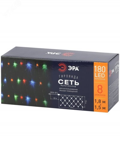 Гирлянда LED Сеть 1,8 м*1,5 м ENIS-01M мультиколор, мультирежим, 220V, IP20 (60/540) ЭРА (Б0041901)
