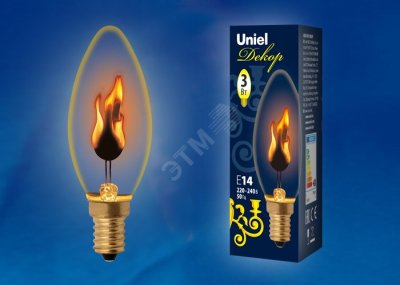 Лампа LED декоративная светодиодная, форма свеча, IL-N-C35-3/RED-FLAME/E14 /CL TM UNIEL, прозрачная