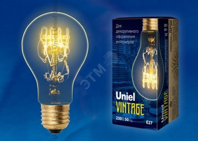 Лампа накаливания декоративная ЛОН 60 вт 300 Лм Е27 VintageL-V-A60-60/GOLDEN/E27 SW01 Uniel