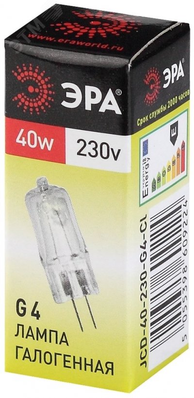 Лампа накаливания галогенная G4-JCD-40W-230V-CL (галоген, капсула, 40Вт, нейтр, G4) ЭРА (100/1000/35
