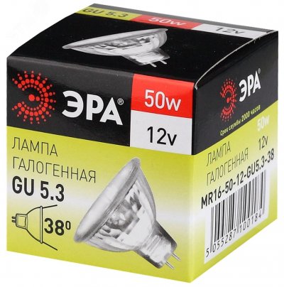 Лампа накаливания галогенная GU5.3-MR16-50W-12V-CL (галоген, софит, 50Вт, нейтр, GU5.3) (10/200/6000