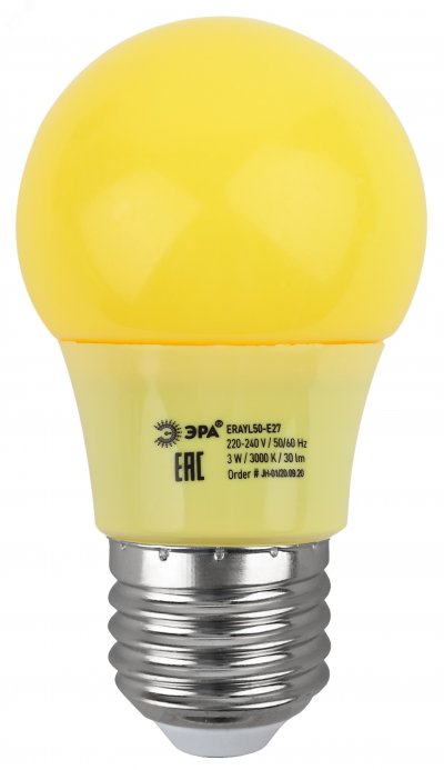 Лампа светодиодная для Белт-Лайт диод. груша желт., 13SMD, 3W, E27  ERAYL50-E27 ЭРА LED A50-3W-E27 Э