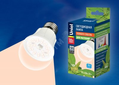 Лампа светодиодная для растений LED-A60-10W/SPFR/E27/CL PLP01WH спектр для фотосинтеза Форма A пласт