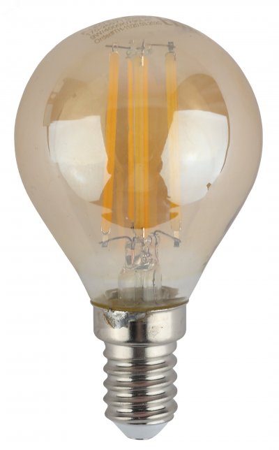 Лампа светодиодная F-LED P45-7W-840-E14 gold  (филамент, шар золот, 7Вт, нейтр, E14) (10/100/3600) Э