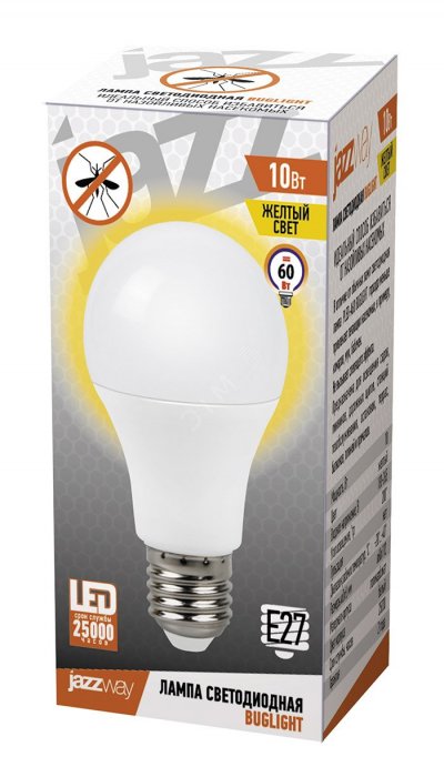Лампа светодиодная LED 10Вт Е27 A60 BUGLIGHT 540Лм холодный белый