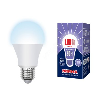 Лампа светодиодная LED-A65-20W/DW/E27/FR/NR Форма A, матовая. Серия Norma. Дневной белый свет (6500K