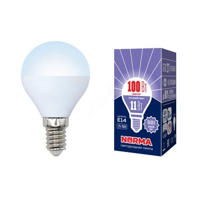 Лампа светодиодная LED-G45-11W/DW/E14/FR/NR Форма шар, матовая. Серия Norma. Дневной белый свет (650