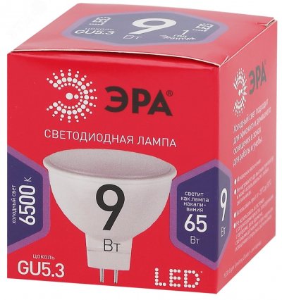 Лампа светодиодная LED MR16-9W-865-GU5.3 R  (диод, софит, 9Вт, хол, GU5.3) (10/100/3600) ЭРА (Б00453