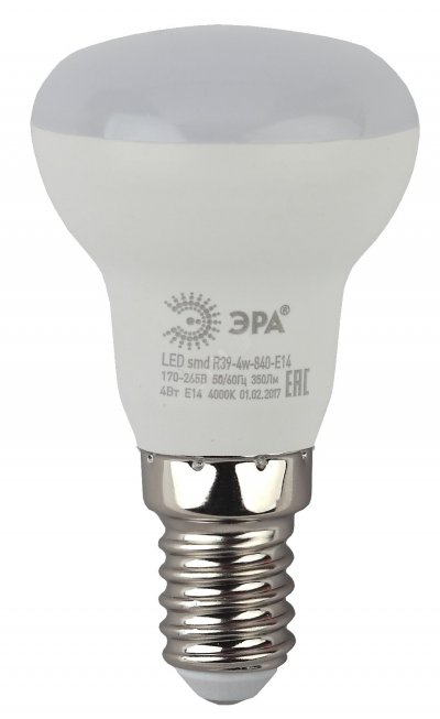 Лампа светодиодная LED R39-4W-840-E14 (диод, рефлектор, 4Вт, нейтр, E14, (10/100/4200) ЭРА