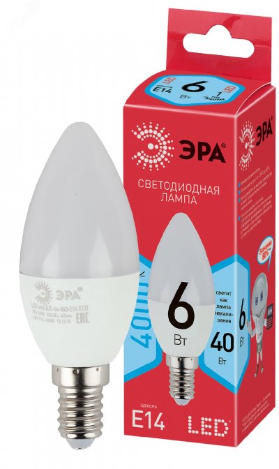 Лампа светодиодная RED LINE LED B35-6W-840-E14 R E14 / Е14 6 Вт свеча нейтральный белый свет ЭРА