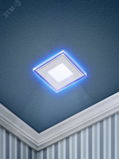LED 4-9 BL Точечные светильники ЭРА светодиодный квадратный c cиней подсветкой LED 9W  540LM 220V 40