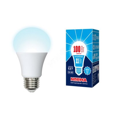 LED-A60-11W/NW/E27/FR/NR Лампа светодиодная. Форма ''A'', матовая. Серия Norma. Белый свет (4000K).