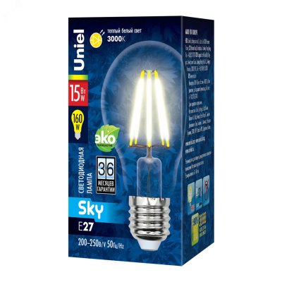 LED-A70-15W/3000K/E27/CL PLS02WH Лампа светодиодная. Форма ''A'', прозрачная. Серия Sky. Теплый белы
