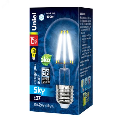 LED-A70-15W/4000K/E27/CL PLS02WH Лампа светодиодная. Форма ''A'', прозрачная. Серия Sky. Белый свет