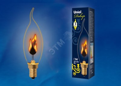 LED Лампа декоративная с типом свечения эффект пламени светодиодная.Форма свеча на ветру прозрачная