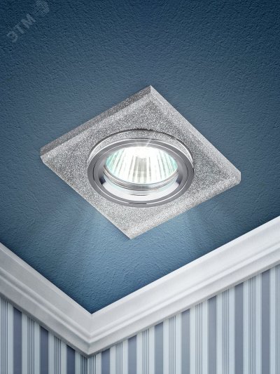 Светильник декор стекло квадрат MR16,12V/220V, 50W, хром/серебряный блеск DK8 CH/SHSL  ЭРА (C0043739