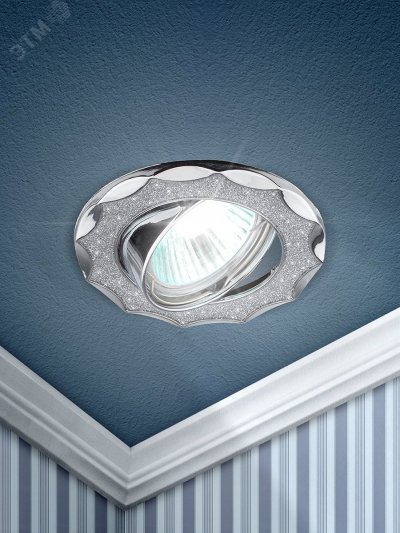 Светильник  декор звезда  со стеклянной крошкой MR16,12V/220V, 50W,хром/серебряны DK17 CH/SH SL  ЭРА