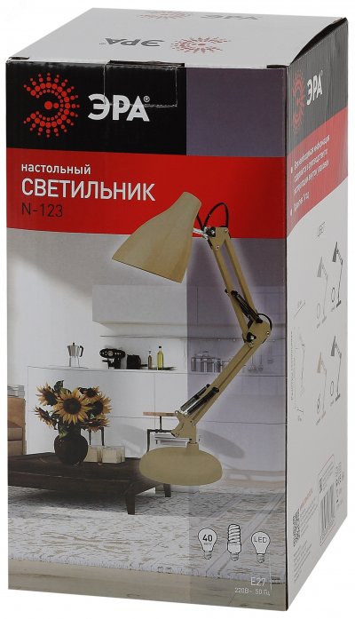 Светильник настольный  N-123-Е27-40W-BG бежевый (12/96) ЭРА (Б0047198)