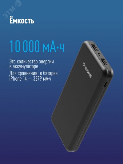 Внешний аккумулятор 10000 мАч 2 USB Micro