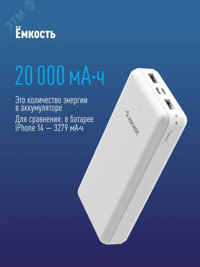 Внешний аккумулятор 20000 мАч 2 USB 5В 2,4А