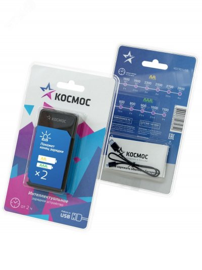 Зарядное устройство KOC901USB 1-2 AA/AAA питание от USB шнур. автомат., КОСМОС (KOC901USB)